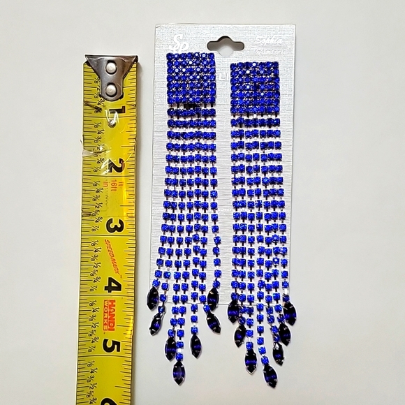 NWT Sophia Collection Statement Rhinestone Fringe Chandelier Clip-on Earrings - Picture 2 of 3